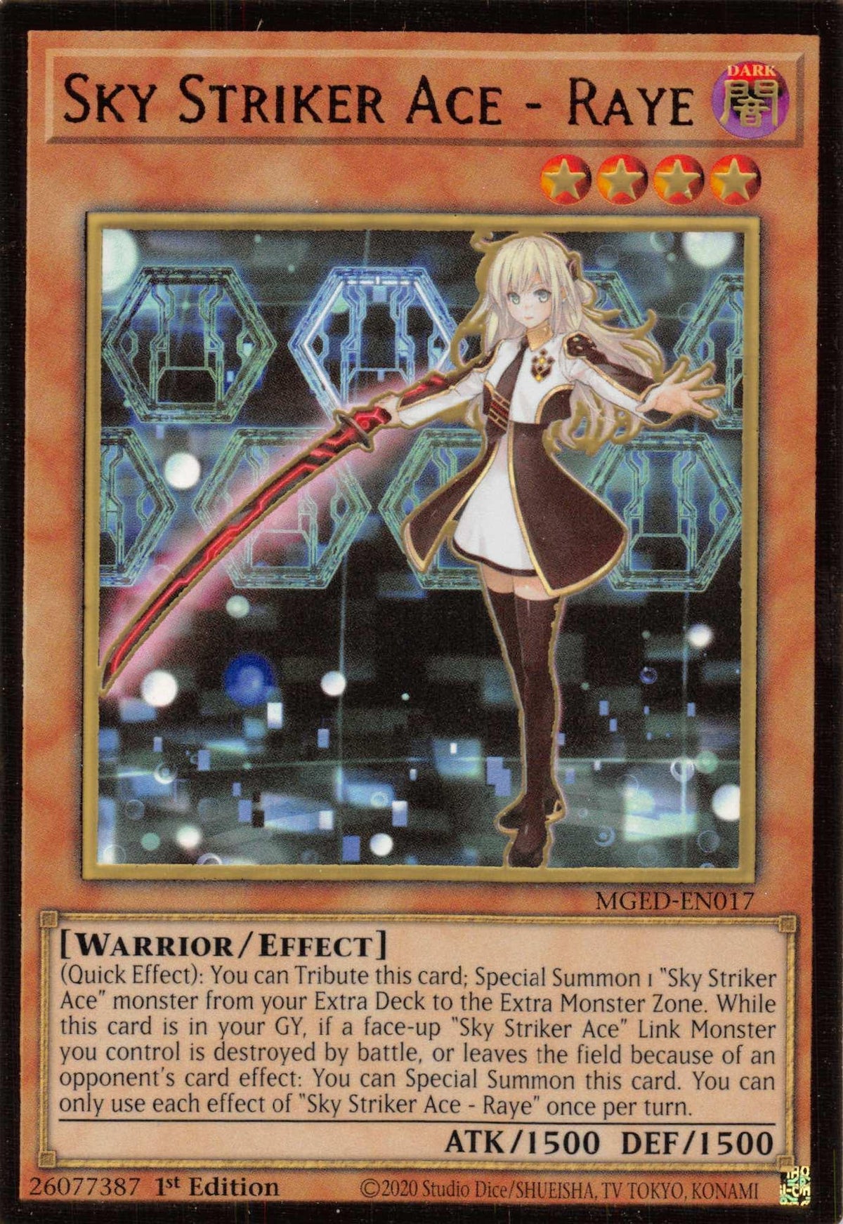 1st Edition, Dark, Effect Monster, Gold Rare, Maximum Gold: El Dorado, Warrior Sky Striker Ace - Raye [MGED-EN017] Gold Rare - Trading Card World