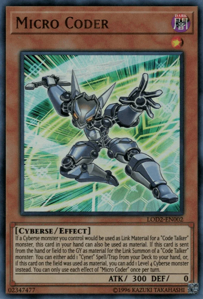 Cyberse, Dark, Effect Monster, Ultra Rare, Unlimited, Video Game Promotional Cards Micro Coder [LOD2-EN002] Ultra Rare - Trading Card World