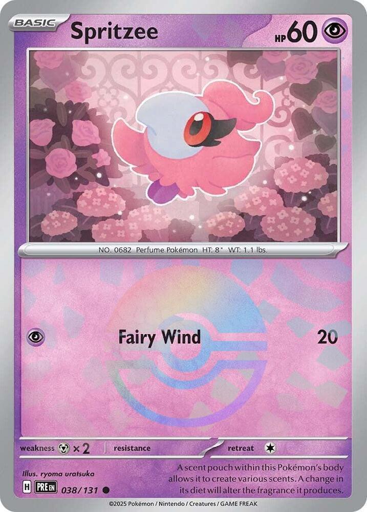 038, Common, Holofoil, Metal [x2], Psychic, Scarlet & Violet: Prismatic Evolutions Spritzee (038/131) (Poke Ball Pattern) [Scarlet & Violet: Prismatic Evolutions] - Trading Card World