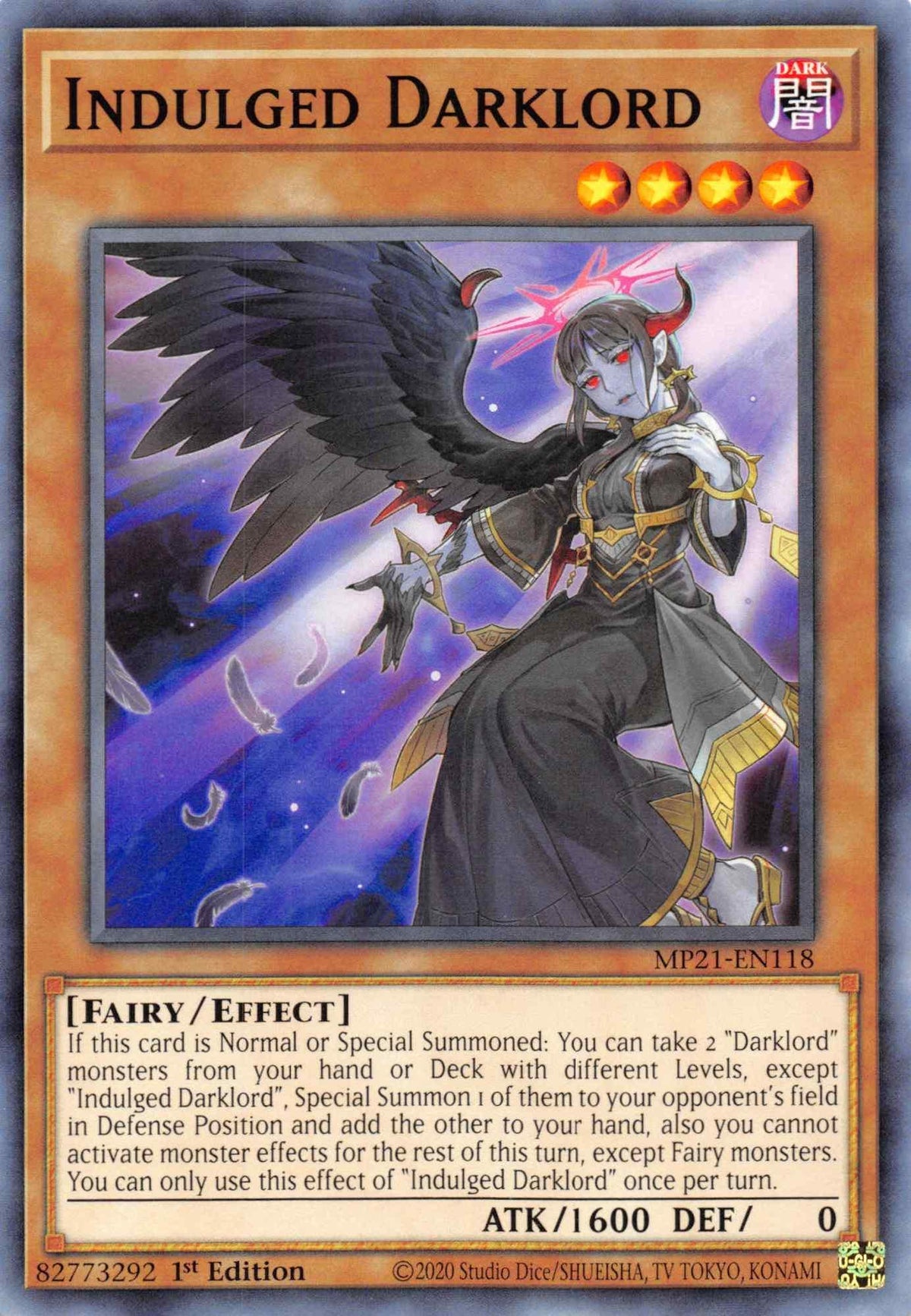 1st Edition, 2021 Tin of Ancient Battles, Common, Dark, Effect Monster, Fairy Indulged Darklord [MP21-EN118] Common - Trading Card World