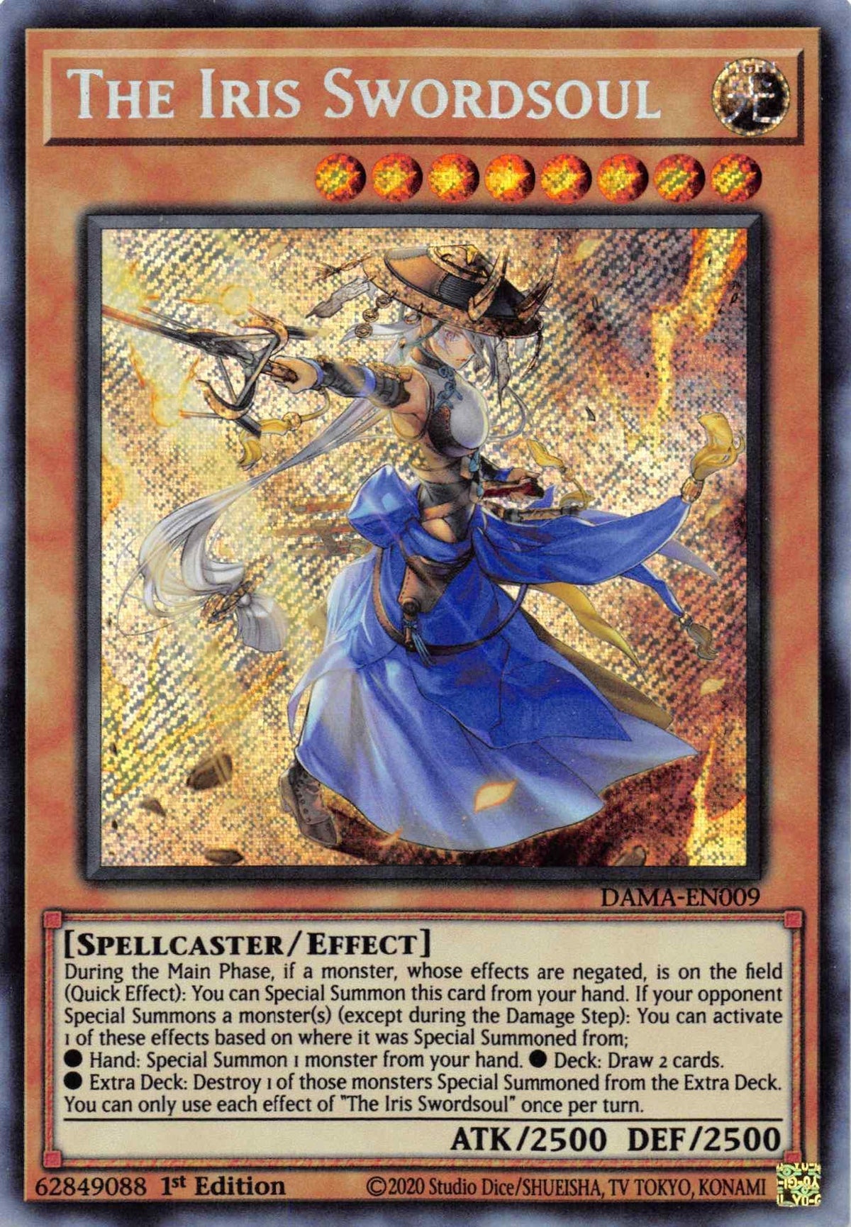 1st Edition, Dawn of Majesty, Effect Monster, Light, Secret Rare, Spellcaster The Iris Swordsoul [DAMA-EN009] Secret Rare - Trading Card World