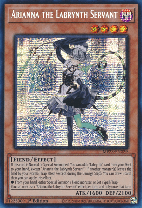1st Edition, Dark, Dueling Heroes Collectors Tin - Mega Pack (25th Anniversary Edition), Effect Monster, Fiend, Prismatic Secret Rare Arianna the Labrynth Servant [MP23-EN229] Prismatic Secret Rare - Trading Card World