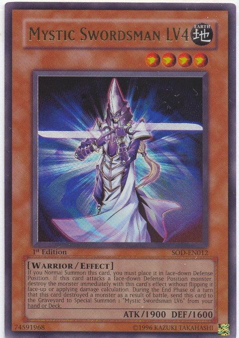 1st Edition, Earth, Effect Monster, Soul of the Duelist, Ultra Rare, Unlimited, Warrior Mystic Swordsman LV4 [SOD-EN012] Ultra Rare - Trading Card World