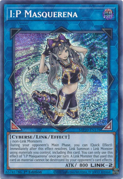 1st Edition, 2020 Tin of Lost Memories, Cyberse, Dark, Link/Effect Monster, Prismatic Secret Rare I:P Masquerena [MP20-EN178] Prismatic Secret Rare - Trading Card World