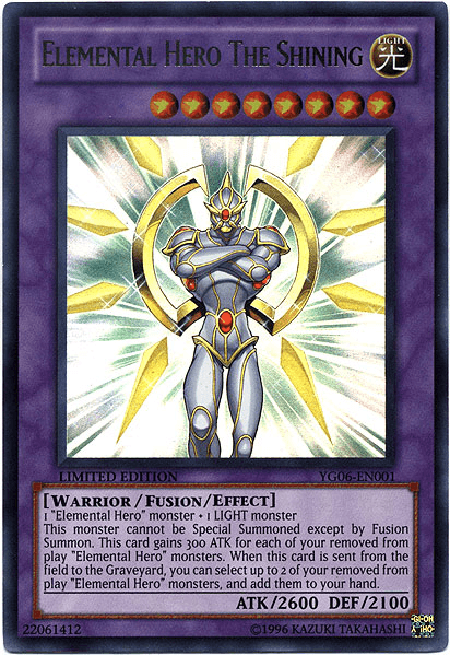 Fusion/Effect Monster, GX Manga Promotional Cards, Light, Limited, Ultra Rare, Warrior Elemental Hero The Shining [YG06-EN001] Ultra Rare - Trading Card World