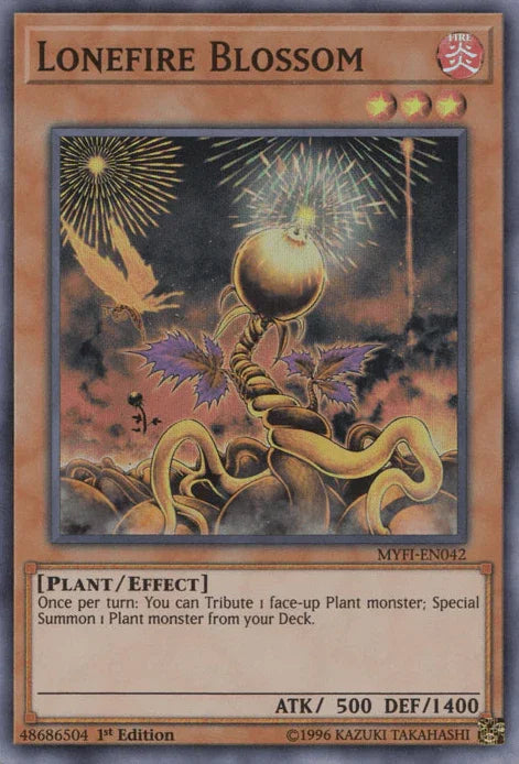 1st Edition, Effect Monster, Fire, Mystic Fighters, Plant, Super Rare Lonefire Blossom [MYFI-EN042] Super Rare - Trading Card World