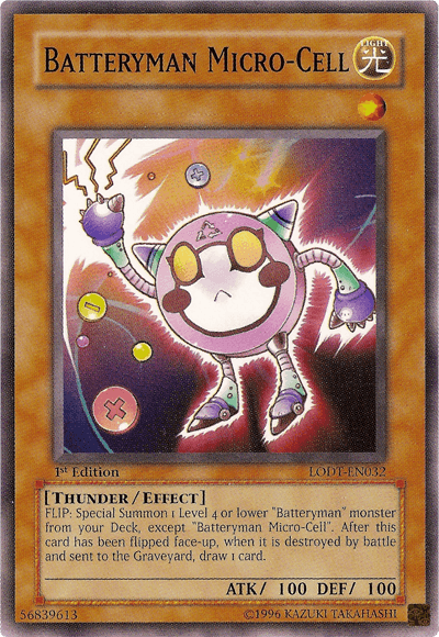 1st Edition, Common, Effect Monster, Light, Light of Destruction, Thunder, Unlimited Batteryman Micro-Cell [LODT-EN032] Common - Trading Card World