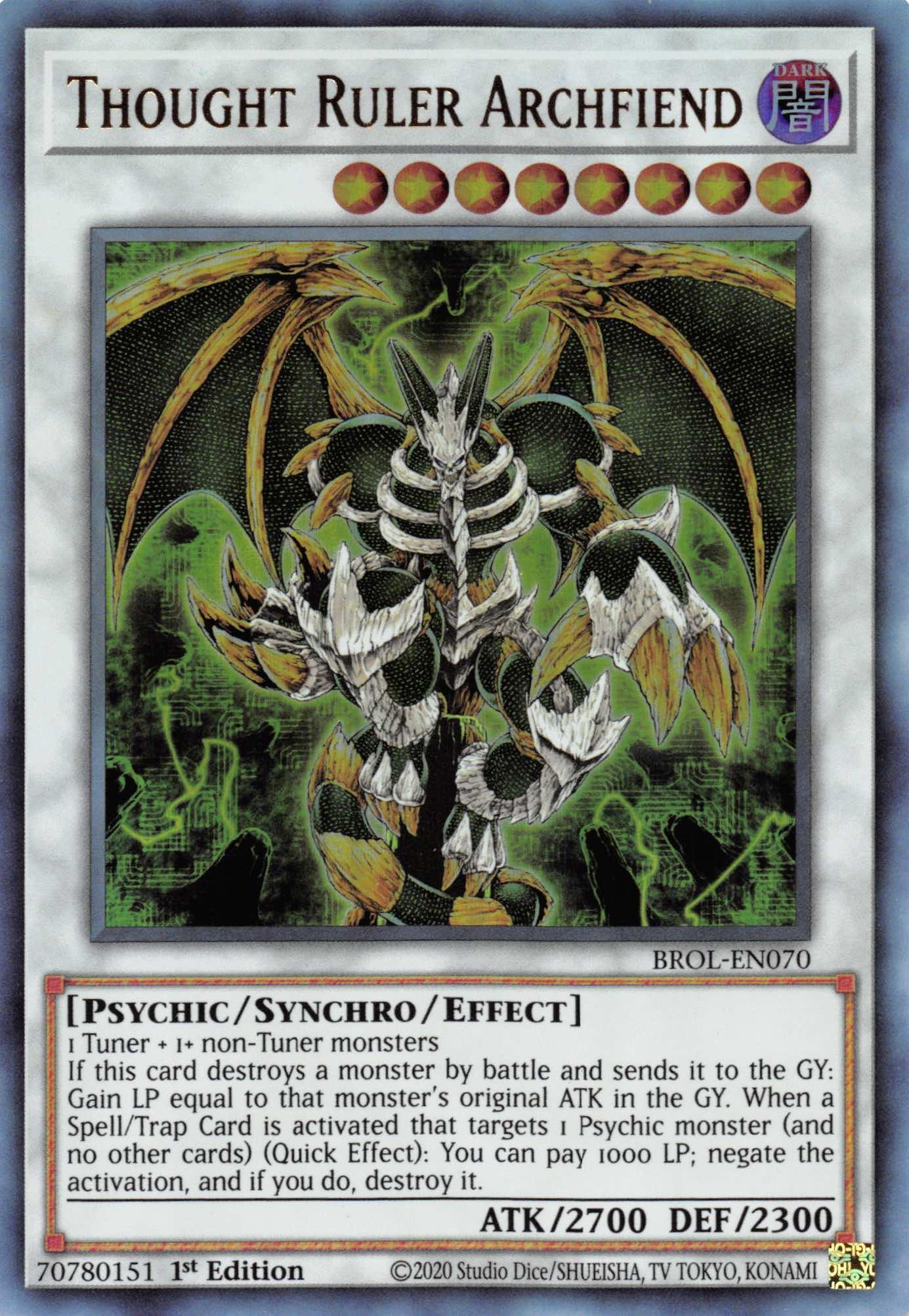 1st Edition, Brothers of Legend, Dark, Psychic, Synchro/Effect Monster, Ultra Rare Thought Ruler Archfiend [BROL-EN070] Ultra Rare - Trading Card World