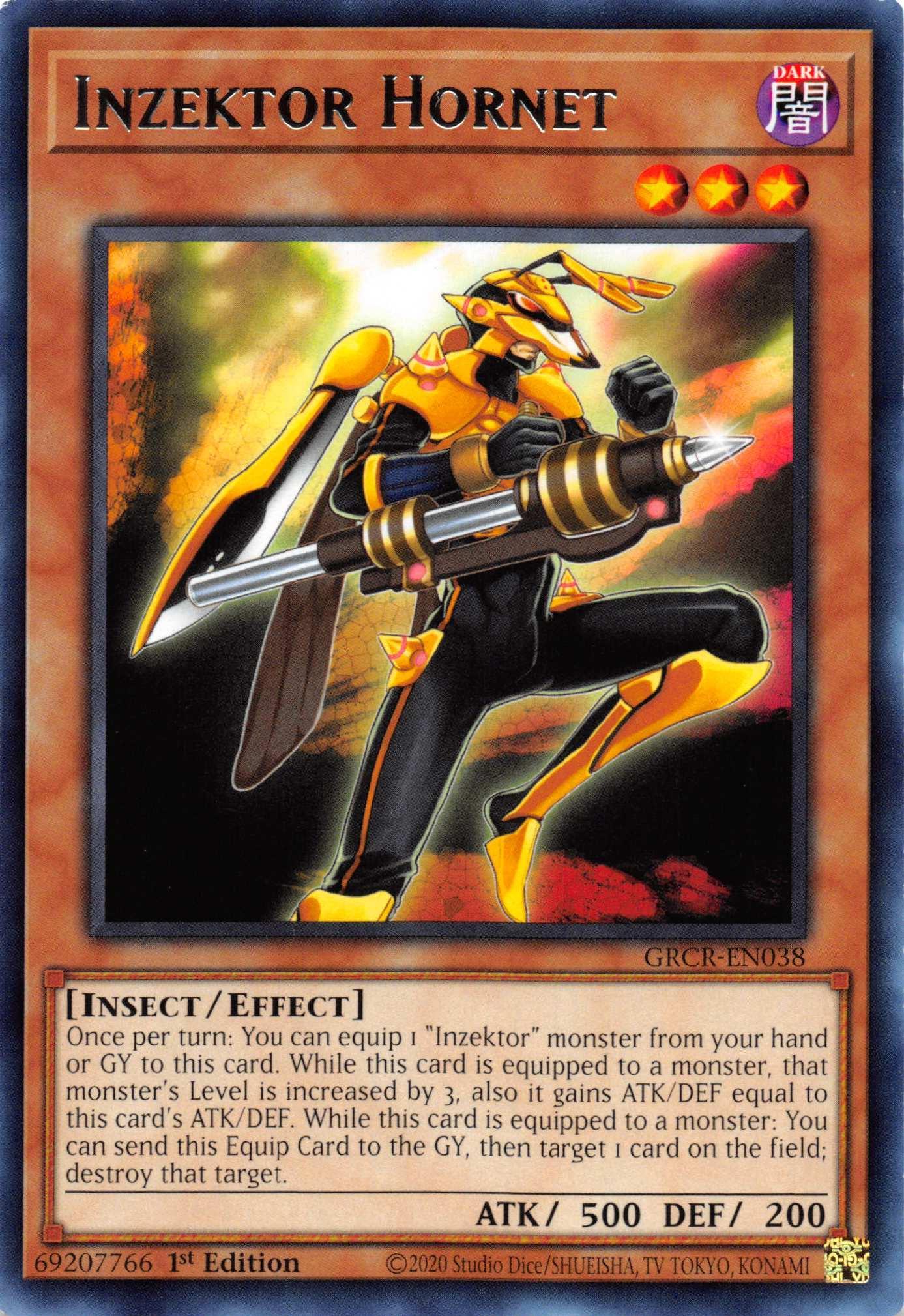 1st Edition, Dark, Effect Monster, Insect, Rare, The Grand Creators Inzektor Hornet [GRCR-EN038] Rare - Trading Card World