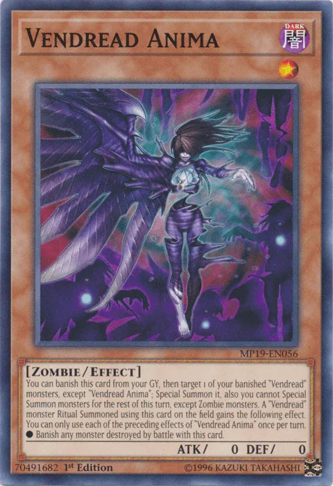1st Edition, 2019 Gold Sarcophagus Tin Mega Pack, Common, Dark, Effect Monster, Unlimited, Zombie Vendread Anima [MP19-EN056] Common - Trading Card World