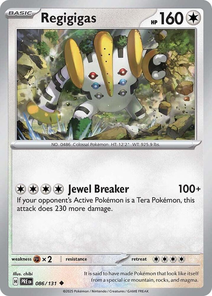 086, Colorless, Fighting [x2], Normal, Reverse Holofoil, Scarlet & Violet: Prismatic Evolutions, Uncommon Regigigas (086/131) [Scarlet & Violet: Prismatic Evolutions] - Trading Card World