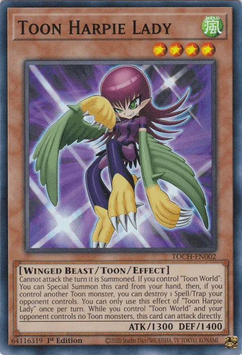 1st Edition, Super Rare, Toon Chaos, Toon/Effect Monster, Unlimited, Wind, Winged Beast Toon Harpie Lady [TOCH-EN002] Super Rare - Trading Card World