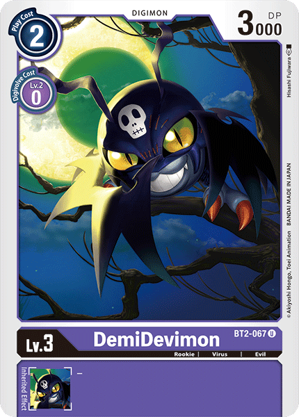BT2-067, Digimon, Evil, Purple, Release Special Booster Ver.1.0, Rookie, Uncommon, Virus DemiDevimon [BT2-067] [Release Special Booster Ver.1.0] - Trading Card World
