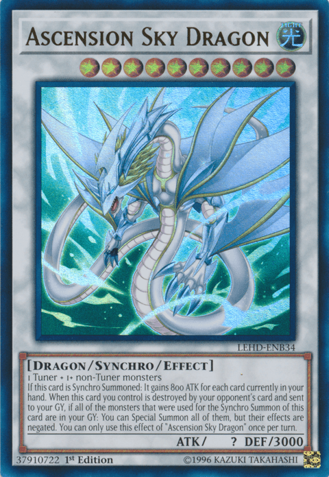 1st Edition, Dragon, Legendary Hero Decks, Light, Synchro/Effect Monster, Ultra Rare Ascension Sky Dragon [LEHD-ENB34] Ultra Rare - Trading Card World