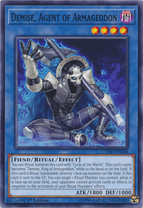1st Edition, Common, Cybernetic Horizon, Dark, Fiend, Ritual/Effect Monster, Unlimited Demise, Agent of Armageddon [CYHO-EN028] Common - Trading Card World