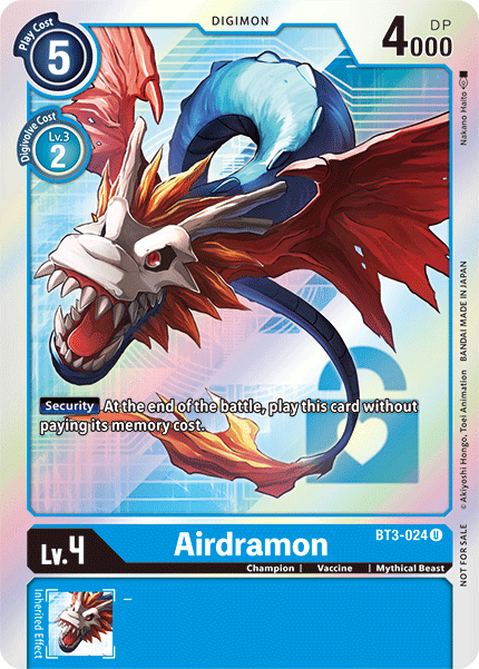 Blue, BT3-024, Champion, Digimon, Mythical Beast, Release Special Booster Ver.1.5 Promos, Uncommon, Vaccine Airdramon [BT3-024] (Buy-A-Box Promo) [Release Special Booster Ver.1.5 Promos] - Trading Card World