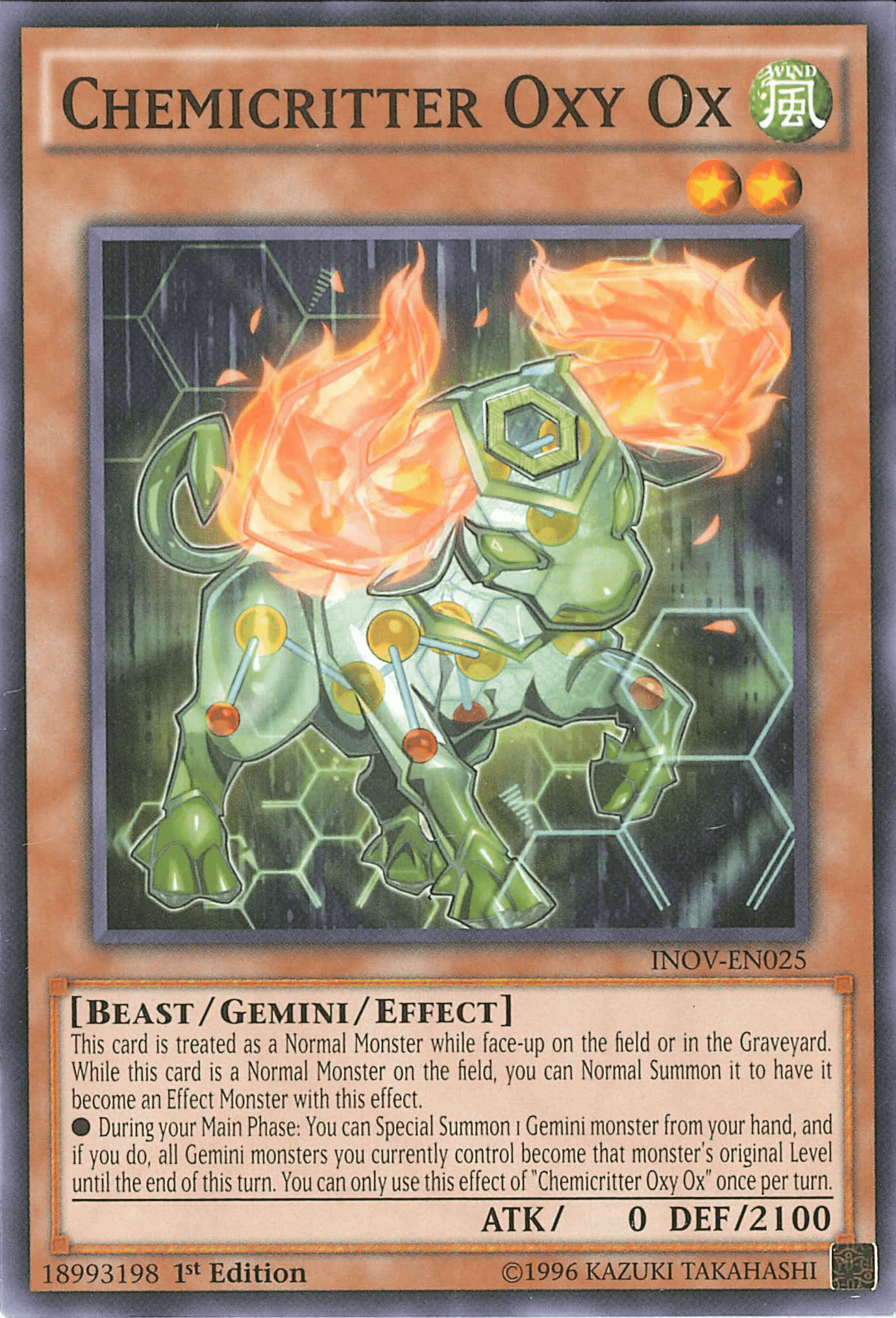 1st Edition, Beast, Common, Gemini/Effect Monster, Invasion: Vengeance, Unlimited, Wind Chemicritter Oxy Ox [INOV-EN025] Common - Trading Card World