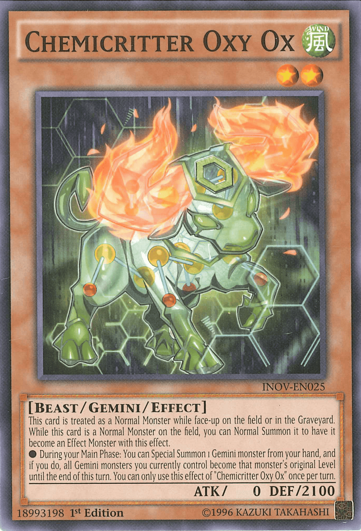 1st Edition, Beast, Common, Gemini/Effect Monster, Invasion: Vengeance, Unlimited, Wind Chemicritter Oxy Ox [INOV-EN025] Common - Trading Card World