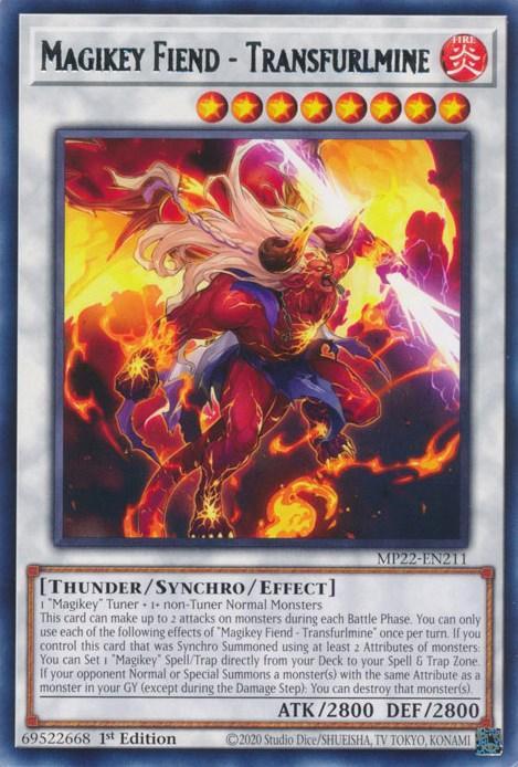 1st Edition, 2022 Tin of the Pharaoh's Gods, Fire, Rare, Synchro/Effect Monster, Thunder Magikey Fiend - Transfurlmine [MP22-EN211] Rare - Trading Card World