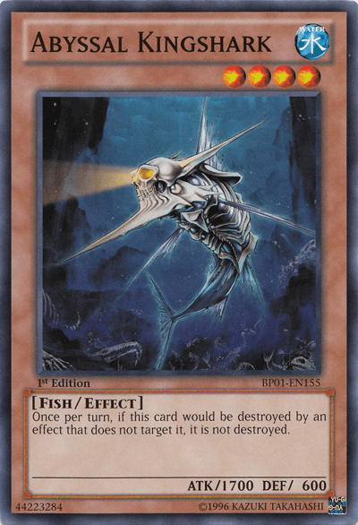 1st Edition, Battle Pack: Epic Dawn, Common, Effect Monster, Fish, Unlimited, Water Abyssal Kingshark [BP01-EN155] Common - Trading Card World