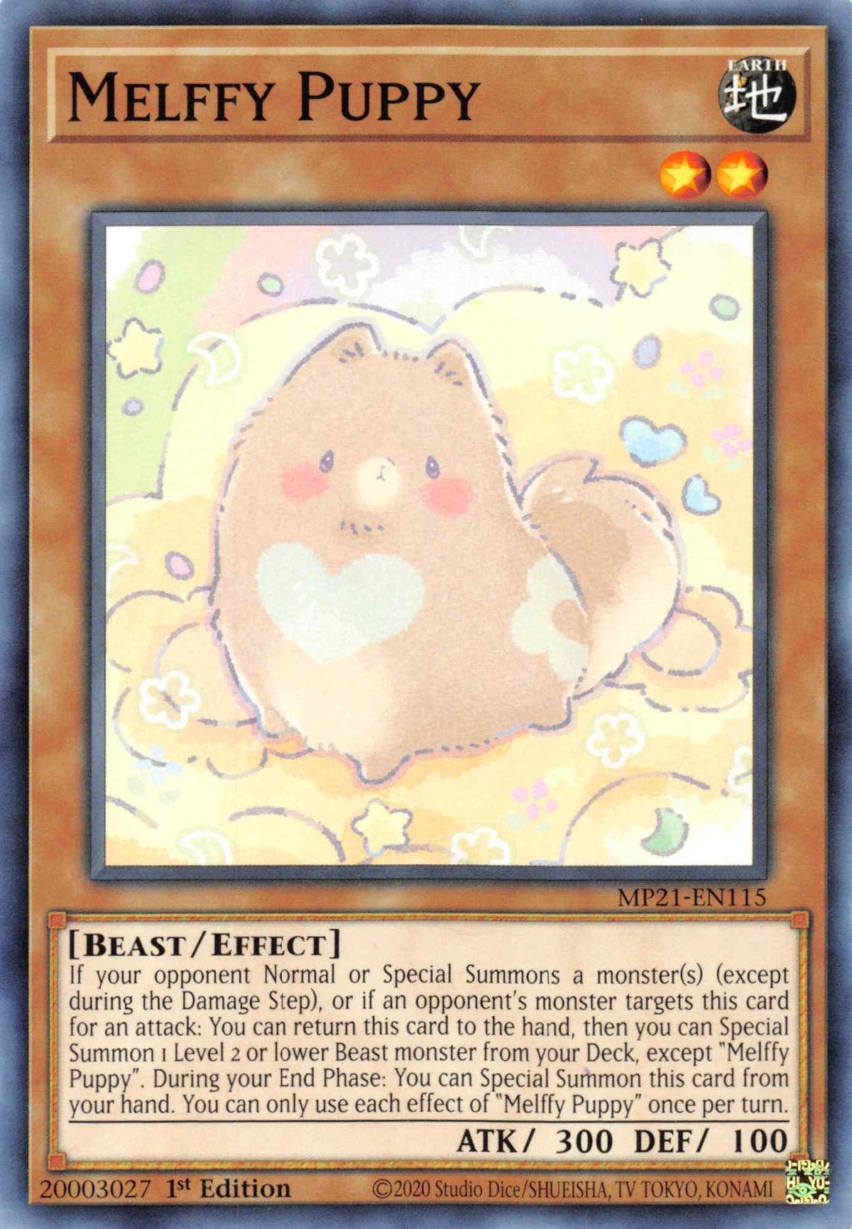 1st Edition, 2021 Tin of Ancient Battles, Beast, Common, Earth, Effect Monster Melffy Puppy [MP21-EN115] Common - Trading Card World