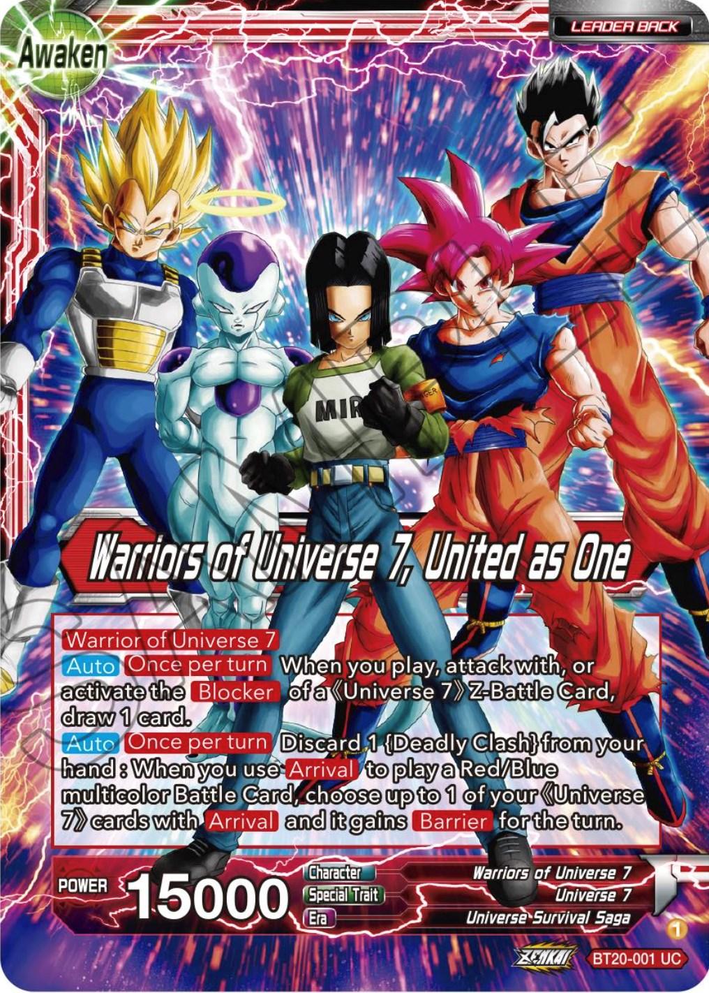 Android 17/Warriors of Universe 7, Android/Universe 7, BT20-001, Leader, Normal, Parallel Foil, Power Absorbed, Red, Uncommon, Universe Survival Saga Android 17 // Warriors of Universe 7, United as One (BT20-001) [Power Absorbed] - Trading Card World