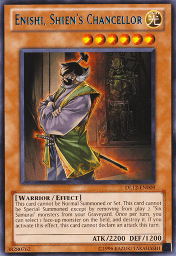 Duelist League Promo, Effect Monster, Light, Rare, Unlimited, Warrior Enishi, Shien's Chancellor (Blue) [DL12-EN009] Rare - Trading Card World