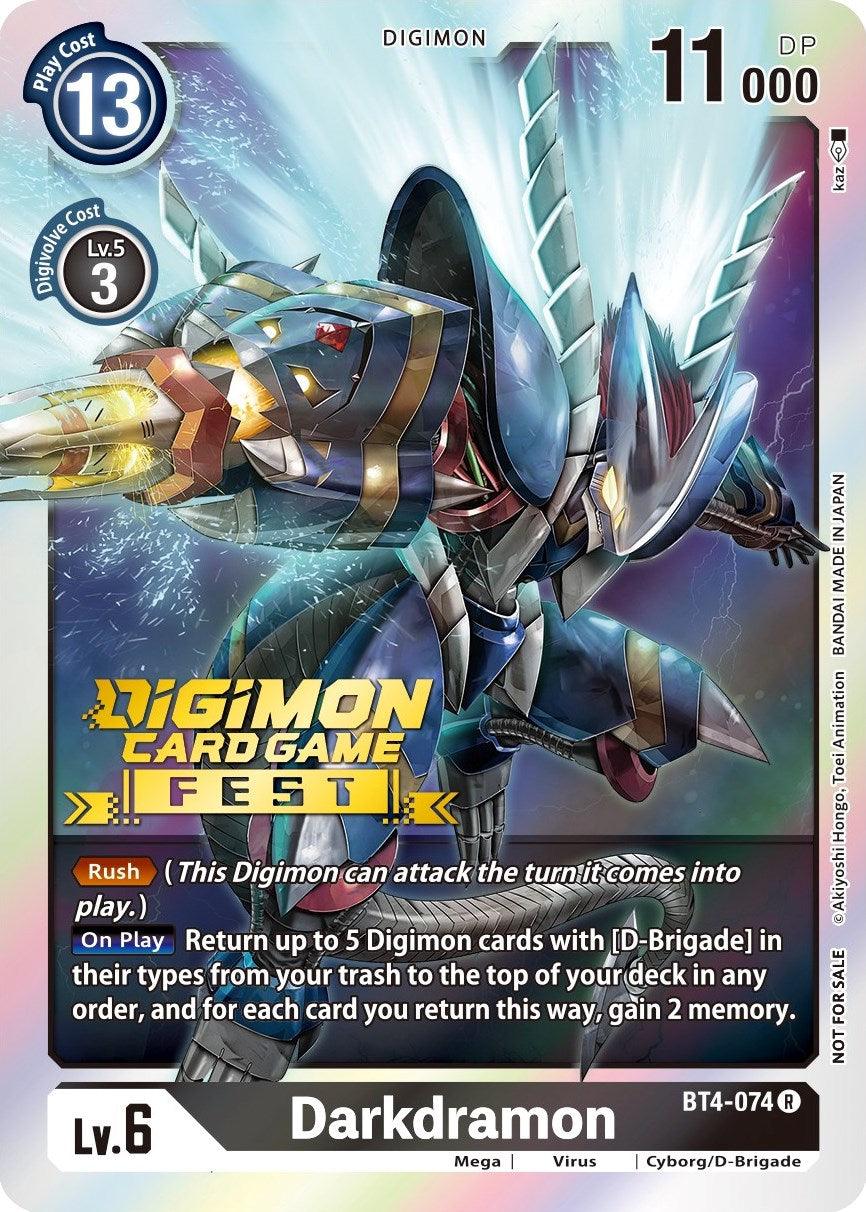 Black, BT4-074, Cyborg/D-Brigade, Digimon, Great Legend Promos, Mega, Promo, Virus Darkdramon [BT4-074] (Digimon Card Game Fest 2022) [Great Legend Promos] - Trading Card World
