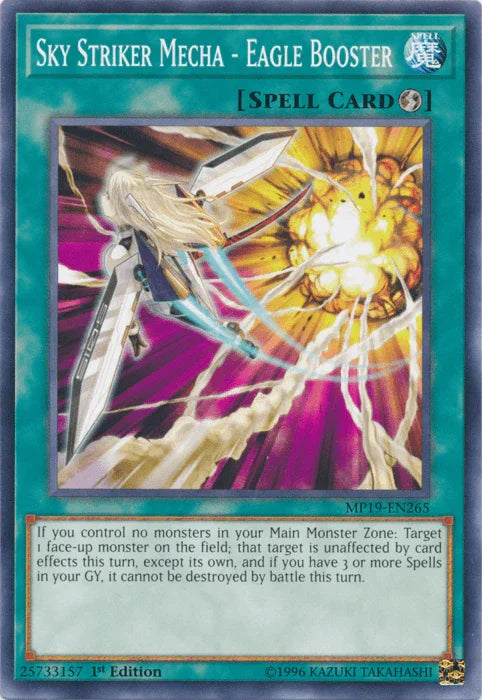 1st Edition, 2019 Gold Sarcophagus Tin Mega Pack, Common, Quick Play Spell, Spell, Unlimited Sky Striker Mecha - Eagle Booster [MP19-EN265] Common - Trading Card World