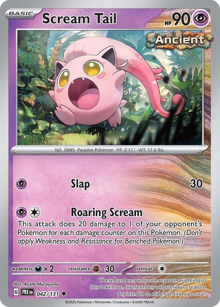 042, Darkness [x2], Fighting [-30], Normal, Psychic, Reverse Holofoil, Scarlet & Violet: Prismatic Evolutions, Uncommon Scream Tail (042/131) [Scarlet & Violet: Prismatic Evolutions] - Trading Card World