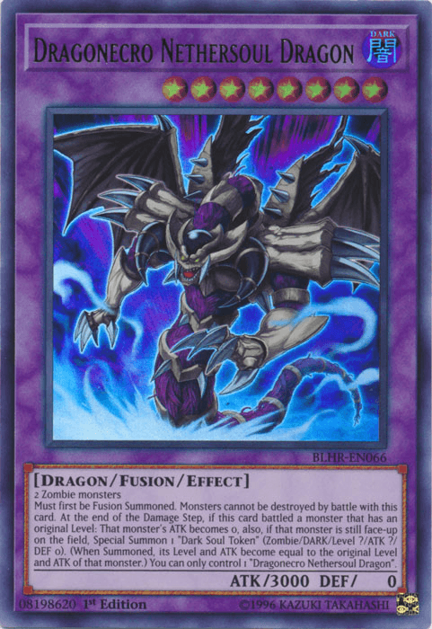 1st Edition, Battles of Legend: Hero's Revenge, Dark, Dragon, Fusion/Effect Monster, Ultra Rare Dragonecro Nethersoul Dragon [BLHR-EN066] Ultra Rare - Trading Card World