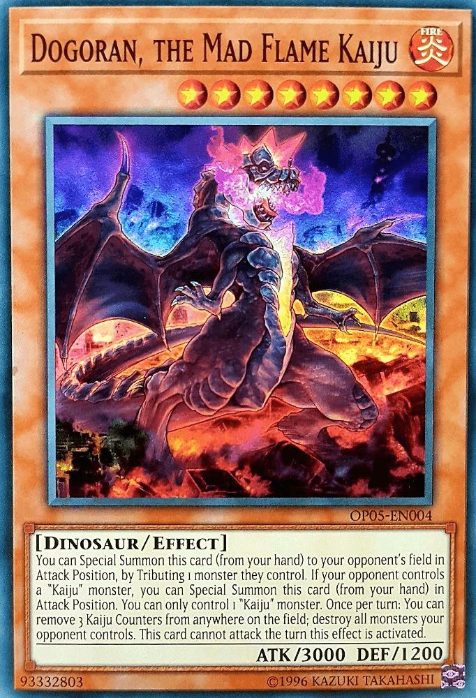 Dinosaur, Effect Monster, Fire, OTS Tournament Pack 5, Super Rare, Unlimited Dogoran, the Mad Flame Kaiju [OP05-EN004] Super Rare - Trading Card World