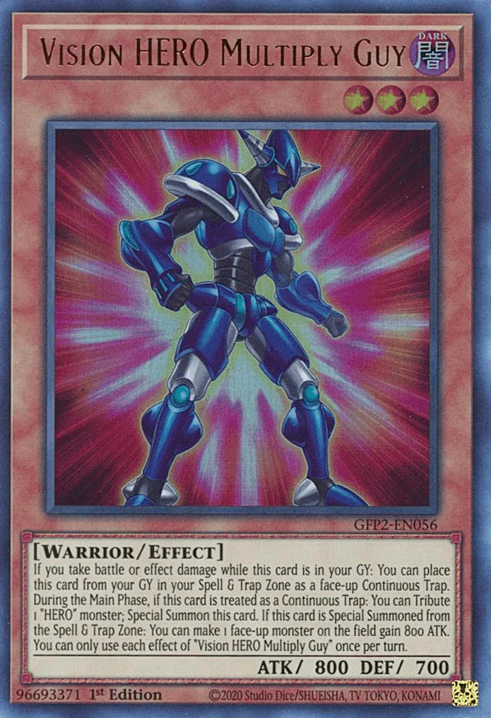 1st Edition, Dark, Effect Monster, Ghosts From the Past: The 2nd Haunting, Ultra Rare, Warrior Vision HERO Multiply Guy [GFP2-EN056] Ultra Rare - Trading Card World