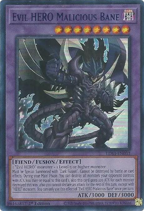 1st Edition, Dark, Fiend, Fusion/Effect Monster, Legendary Duelists: Season 3, Ultra Rare Evil HERO Malicious Bane (Blue) [LDS3-EN033] Ultra Rare - Trading Card World