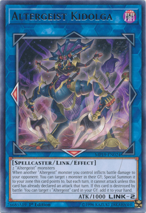 1st Edition, 2019 Gold Sarcophagus Tin Mega Pack, Dark, Link/Effect Monster, Rare, Spellcaster, Unlimited Altergeist Kidolga [MP19-EN024] Rare - Trading Card World