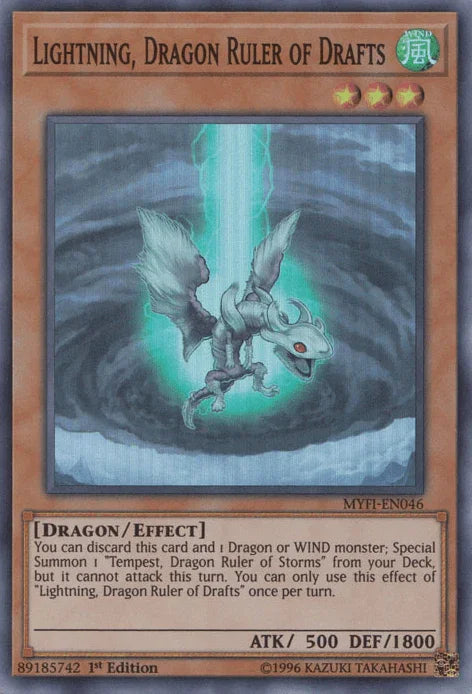 1st Edition, Dragon, Effect Monster, Mystic Fighters, Super Rare, Wind Lightning, Dragon Ruler of Drafts [MYFI-EN046] Super Rare - Trading Card World