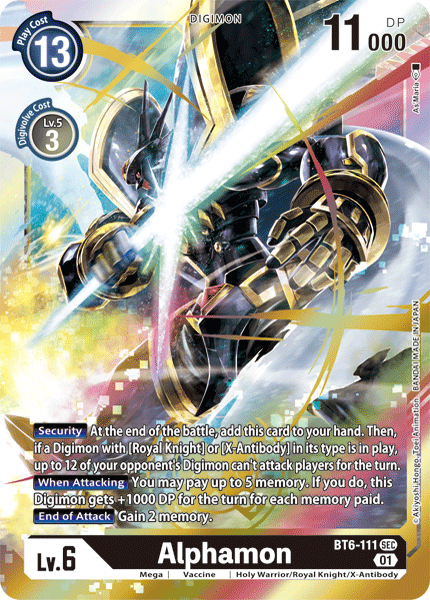 BT6-111, Digimon, Double Diamond, Holy Warrior/Royal Knight/X-Antibody, Mega, Purple, Secret Rare, Vaccine Alphamon [BT6-111] [Double Diamond] - Trading Card World
