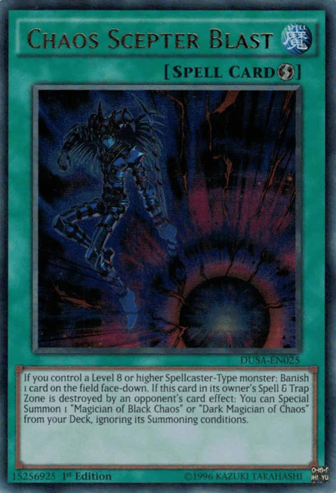 1st Edition, Duelist Saga, Quick Play Spell, Spell, Ultra Rare Chaos Scepter Blast [DUSA-EN025] Ultra Rare - Trading Card World