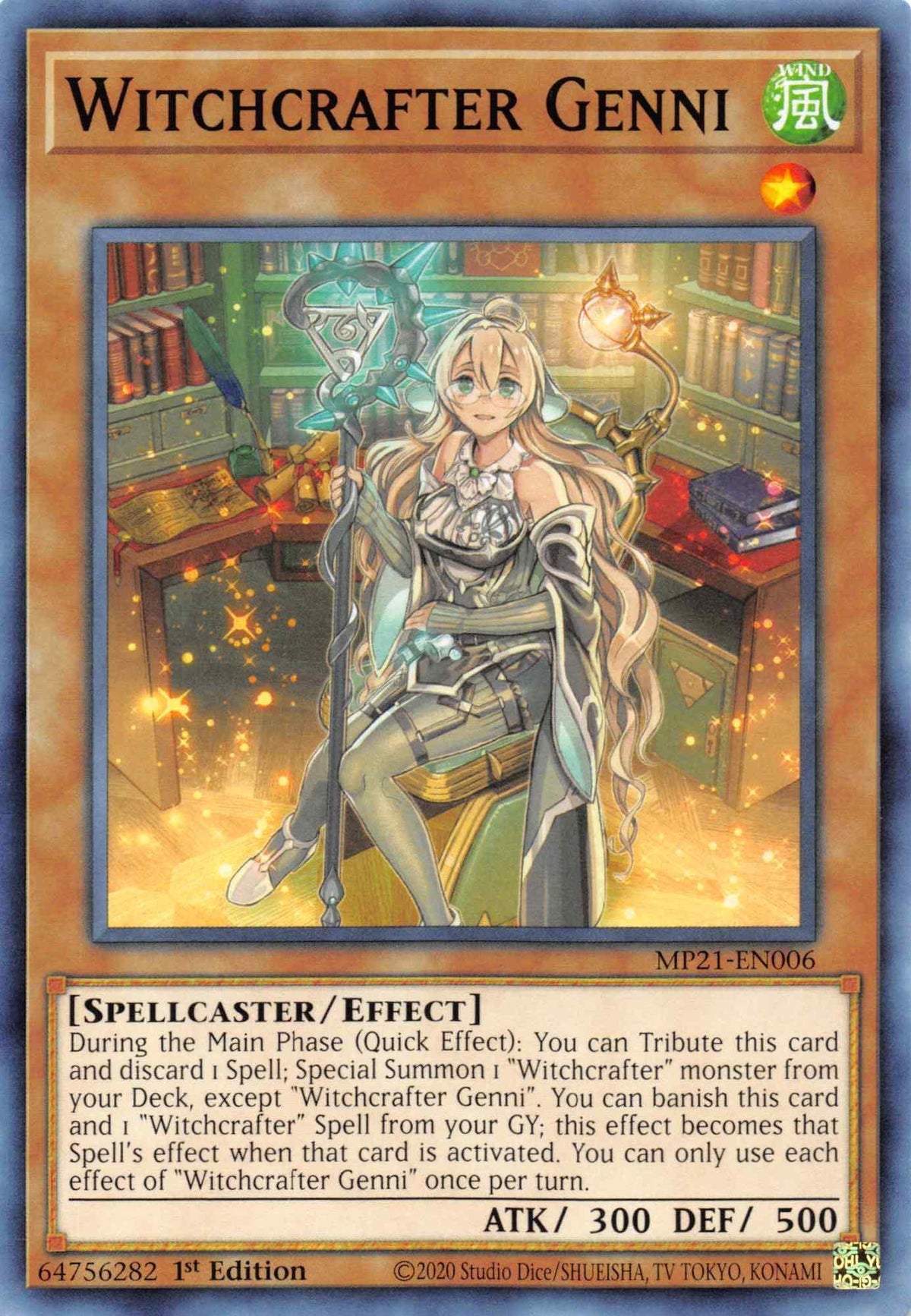 1st Edition, 2021 Tin of Ancient Battles, Common, Effect Monster, Spellcaster, Wind Witchcrafter Genni [MP21-EN006] Common - Trading Card World