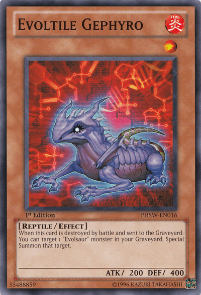 1st Edition, Common, Effect Monster, Fire, Photon Shockwave, Reptile, Unlimited Evoltile Gephyro [PHSW-EN016] Common - Trading Card World