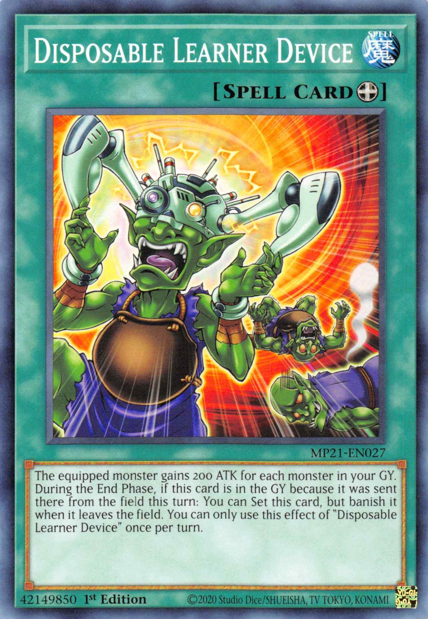 1st Edition, 2021 Tin of Ancient Battles, Common, Equip Spell, Spell Disposable Learner Device [MP21-EN027] Common - Trading Card World