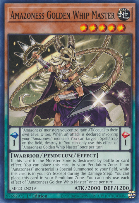 1st Edition, Common, Dueling Heroes Collectors Tin - Mega Pack (25th Anniversary Edition), Earth, Pendulum/Effect Monster, Warrior Amazoness Golden Whip Master [MP23-EN219] Common - Trading Card World
