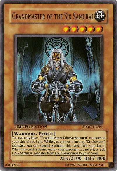 Earth, Effect Monster, Limited, Sneak Preview Series 3, Super Rare, Warrior Grandmaster of the Six Samurai [STON-ENSP1] Super Rare - Trading Card World