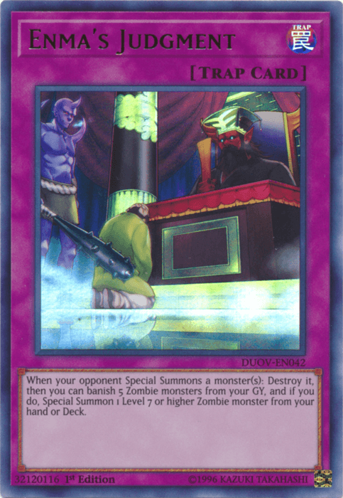 1st Edition, Duel Overload, Normal Trap, Trap, Ultra Rare Enma's Judgment [DUOV-EN042] Ultra Rare - Trading Card World