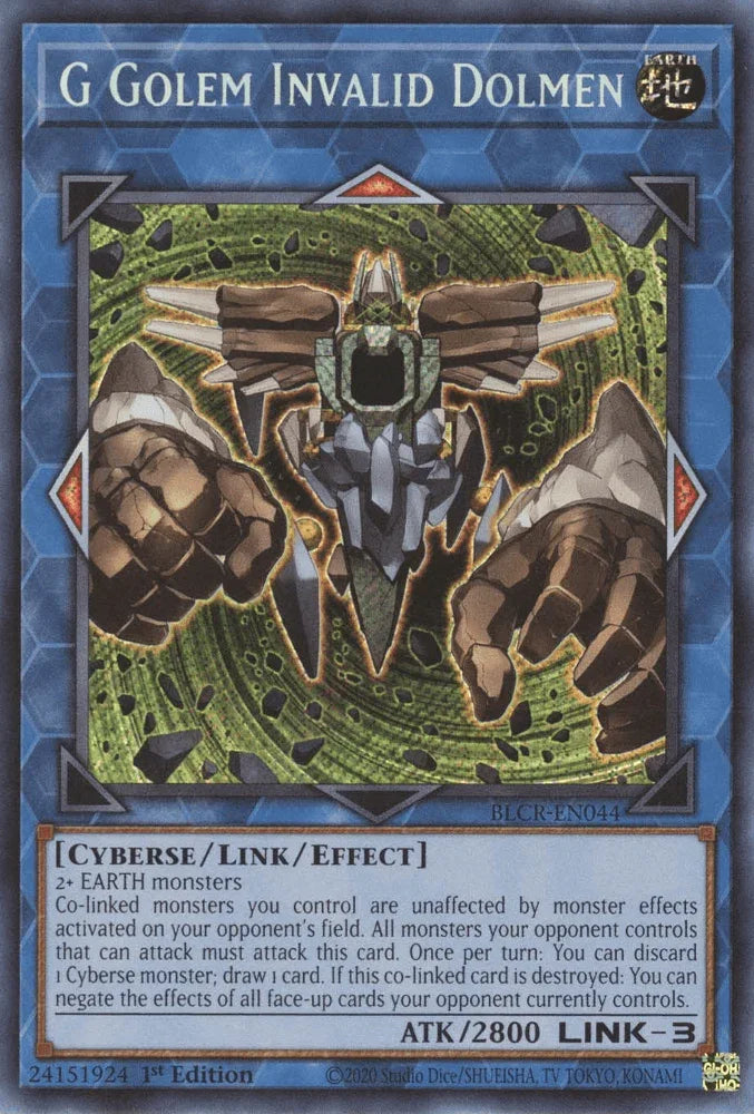 1st Edition, Battles of Legend: Crystal Revenge, Cyberse, Earth, Link/Effect Monster, Secret Rare G Golem Invalid Dolmen [BLCR-EN044] Secret Rare - Trading Card World