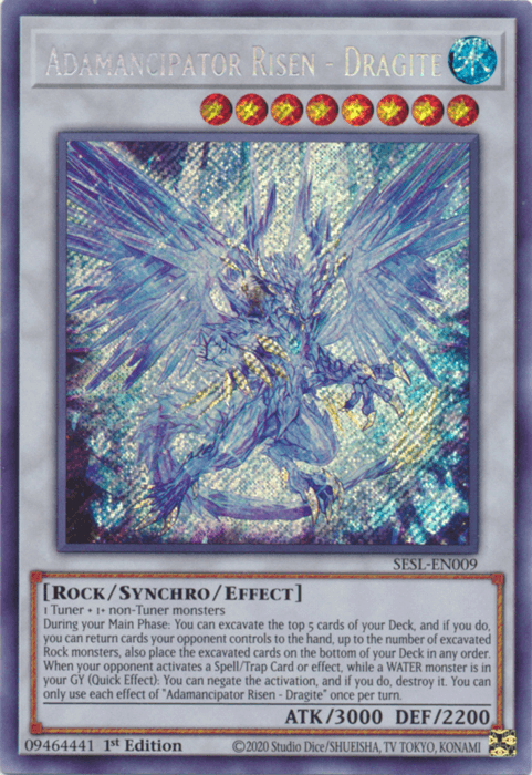 1st Edition, Rock, Secret Rare, Secret Slayers, Synchro/Effect Monster, Water Adamancipator Risen - Dragite [SESL-EN009] Secret Rare - Trading Card World