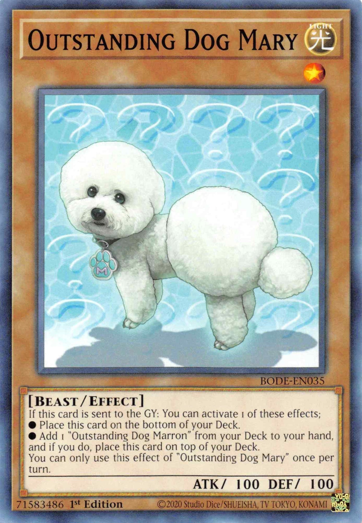 1st Edition, Beast, Burst of Destiny, Common, Effect Monster, Light Outstanding Dog Mary [BODE-EN035] Common - Trading Card World
