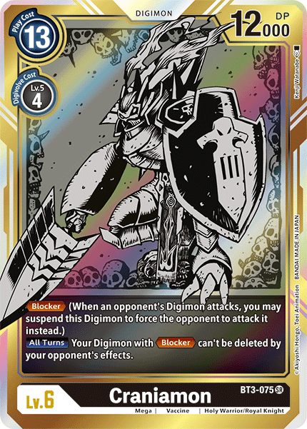Black, BT3-075, Digimon, Holy Warrior/Royal Knight, Mega, Release Special Booster Ver.1.5, Super Rare, Vaccine Craniamon [BT3-075] (Alternate Art) [Release Special Booster Ver.1.5] - Trading Card World