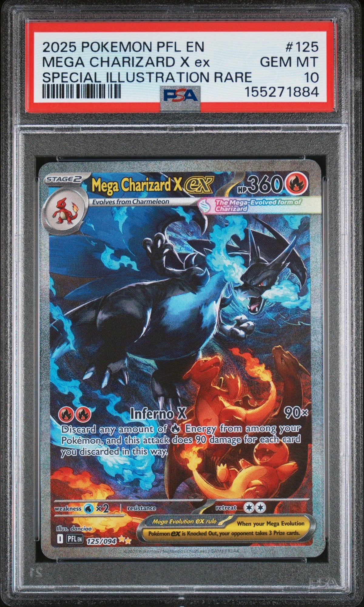PSA 10 Mega Charizard X ex #125 · Phantasmal Flames · 2025 — front