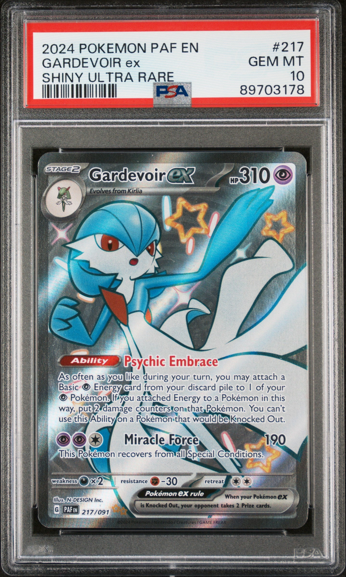 PSA 10 Gardevoir ex Shiny #217 · Paldean Fates · 2024 — front